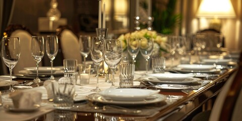 Aufkleber - An elegant dining room set for a formal dinner party, highlighting luxury interior decor and entertaining