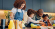 © peopleimages.com - Sandwich, family or prepare meal with kids for development, learning or nutrition at home. Children, parents or help with knife for education, lunch or growth with fresh vegetables for healthy option