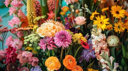 Wall Mural - Assorted Flowers with Vase in Background