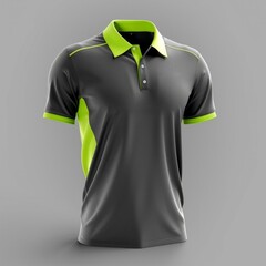 Sticker - A sleek, professional polo shirt design, featuring gunmetal grey as the primary color with vibrant lime accents on the collar, sleeves, AI Generative