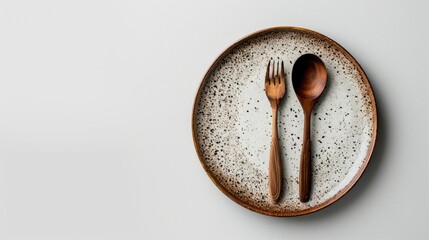 Poster - Plate with utensils on white background from above