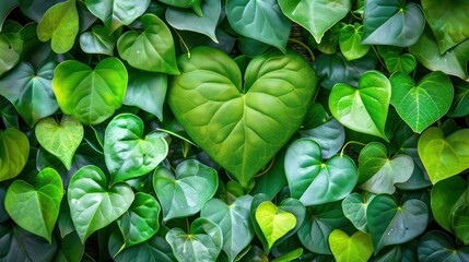 Canvas Print - Heart-Shaped Leaf in a Bed of Green.