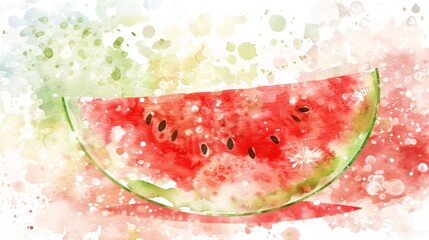 Wall Mural - Watercolor Watermelon Slice with Splashes.