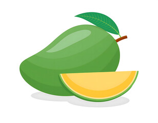 Wall Mural - Fresh green mango cartoon illustration on white background