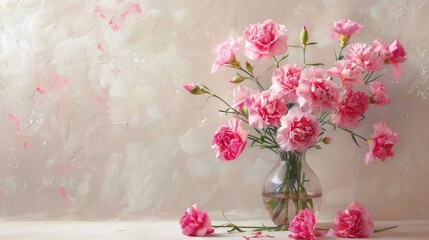 Poster - Carnations in vase on beige backdrop