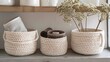 © Rosie - Knitted basket organizers handmade from natural cotton for storing things for cosmetics and personal accessories interior decor and organizing home space and comfort