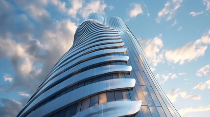 Wall Mural - Curved Glass Skyscraper with Clouds