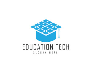 Tech Academy Artificial Intelligence Technology with Graduation Hat Cap Education School Student Logo Design Inspiration