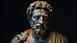© Borys - A stoic bust of Marcus Aurelius, sculpted from weathered marble with cracks and veins that hint at the passage of time, bathed in dramatic chiaroscuro lighting that accentuates Generative AI