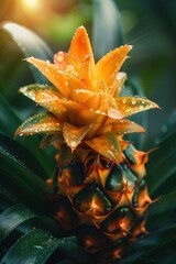 Wall Mural - A Close-Up of a Ripe Pineapple with Raindrops