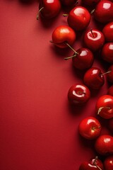 Wall Mural - Red Cherries on a Crimson Background