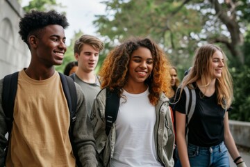 diverse College students walking together outdoors