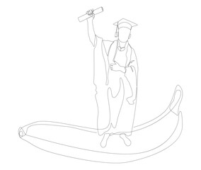 Wall Mural - One continuous line of Graduati man with banana. Thin Line Illustration vector concept. Contour Drawing Creative ideas.