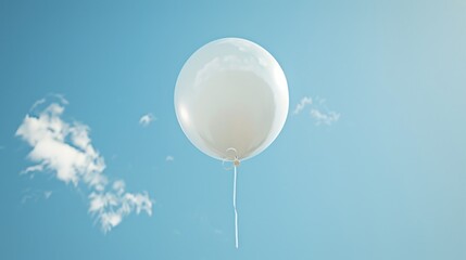 Wall Mural - A lone white balloon drifting through the air, accompanied by a cloud-filled sky