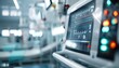 © narak0rn - Close-up of a medical monitoring device in a hospital, displaying vital signs. Background shows blurred hospital equipment and patient bed.