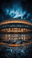 Poster - a soccer stadium with a view of the stadium and the stadium's logo.