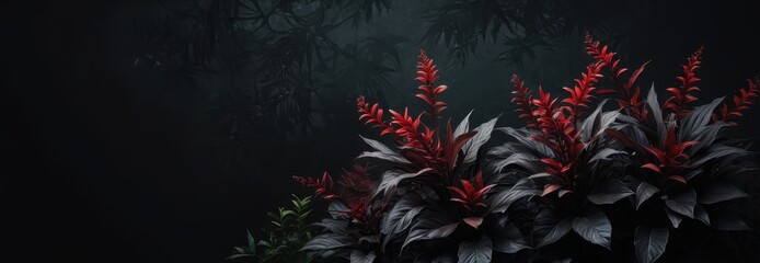 Poster - Red Flowers in a Dark Forest.