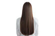 © The Stock Guy - Woman with straight long brown hair from back view, Hair styling, isolated on transparent background