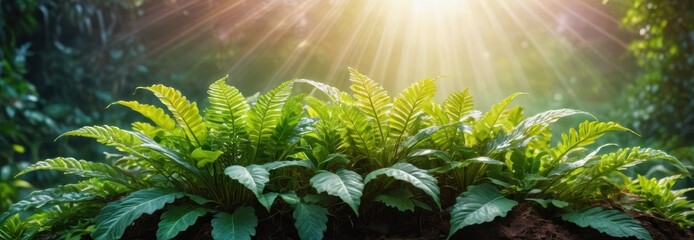 Poster - Lush Green Ferns in Sunlight.