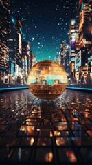 Canvas Print - a gold disco ball with a gold base is on a table.