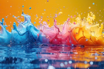 Rainbow Color Ink Splash Abstract Background Art Collage with Fluid Motion and Generative AI Illustration