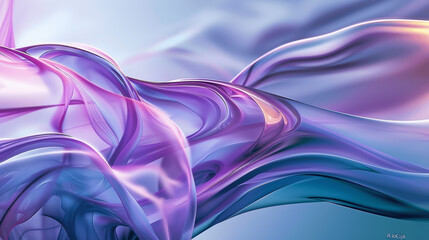 Wall Mural - Modern Abstract Wavy Glass Background with Blue Purple Gradient Curves and Iridescent Texture