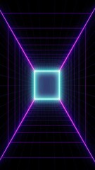 Wall Mural - Retro style 80s Sci-Fi background vertical. Futuristic with laser grid. Digital cyber surface style of the 1980s.