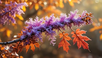 Wall Mural - Frost on Autumn Leaves.