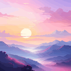 Wall Mural - Spectacular Sunset Over Majestic Mountains