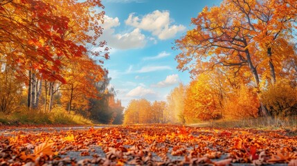 Wall Mural - Autumn Road Through Golden Trees