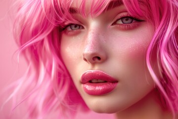 Poster - A young woman with pink hair dyed