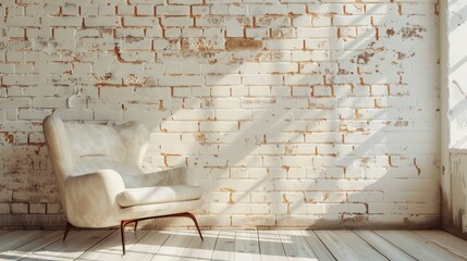 Wall Mural - Elegant chair by pale brick wall