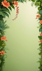 Poster - Tropical Floral Border With Green Background.