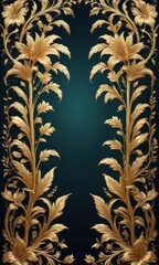 Poster - Golden Floral Frame on Teal Background.