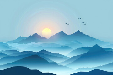 Poster - Blue mountains and sunrise scenes