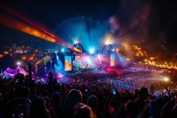 Concert at Night with a Massive Crowd and Stage Lights