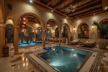 Wall Mural - Luxurious Indoor Pool in a Moroccan-Inspired Spa