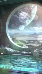 Wall Mural - stellar getaway retreat in space station seamless looping overlay 4k virtual video animation backgro