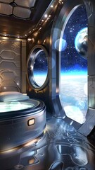Wall Mural - stellar oasis indulge in a space station seamless looping overlay 4k virtual video animation backgro
