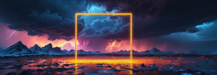 Poster - Neon Portal in a Dramatic Landscape.