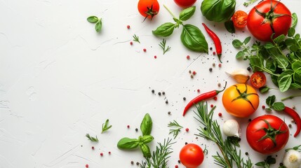 Wall Mural - Fresh Herbs and Spices on a White Background