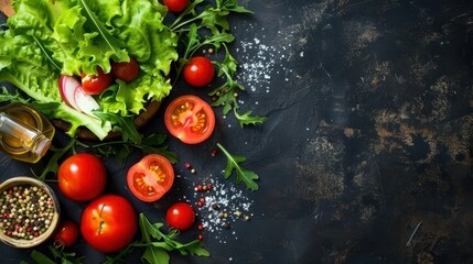 Wall Mural - Fresh Salad Ingredients on a Dark Background