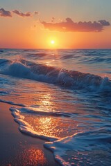 Wall Mural - Sunset on the Beach with Waves