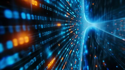 Dynamic digital background showcasing binary code and data flow, representing technology, coding, and futuristic computing concepts.