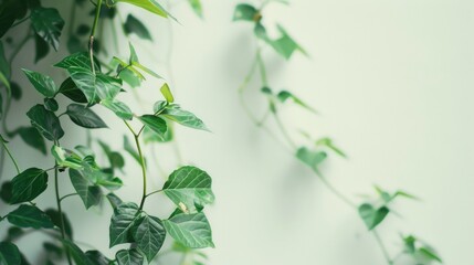 Sticker - Close up shot of green vines on a white backdrop with a soft pastel color palette suitable for background with shallow depth of field