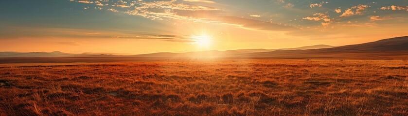 Wall Mural - Golden Hour Over Vast Grasslands