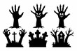 © Trendy CraftSVG  - Set of Zombie hands black silhouette. Spooky zombie hands silhouette vector collection of Halloween, Zombie hands silhouette