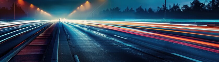 Poster - Night Highway with Light Trails