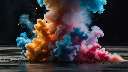 Wall Mural - Set of colorful smoke explosions and blasts on plain white background