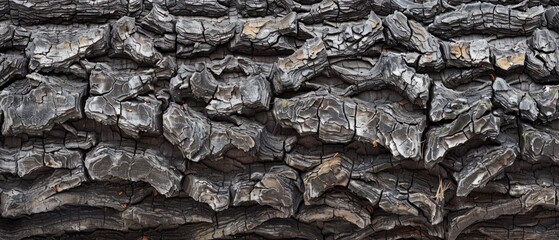 Wall Mural - Panoramic close-up, high detail scan of intricate cedar tree bark texture, Generative AI